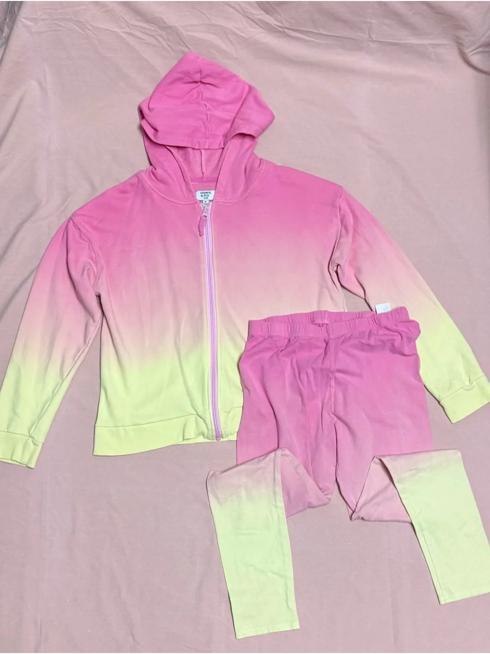 Crown & Ivy Pink Yellow Ombré Hooded Jacket & Leggings Set Girls XL/L